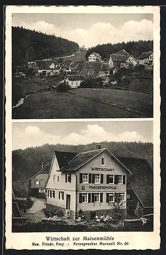 AK Marxzell, Gasthaus zur Maisenmühle, Bes. Friedr. Frey, Ortspanorama