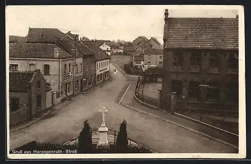 AK Herzogenrath-Strass, Ortsansicht mit Denkmal