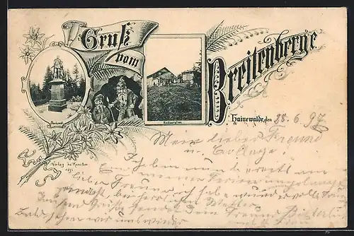 AK Hainewalde, Gasthof Breitenberge, Denkmal, Zwerge