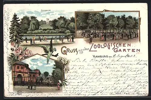 Lithographie Hamburg, Zoologischer Garten, Eulenburg, Elefant Anton