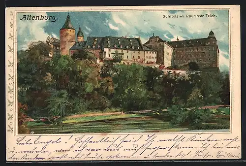 Künstler-Lithographie sign. Max Dutzauer: Altenburg, Das Schloss mit Pauritzer Teich