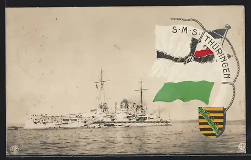 AK Kriegsschiff S. M. S. Thüringen vor der Küste
