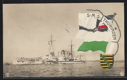 AK Kriegsschiff S. M. S. Thüringen vor der Küste