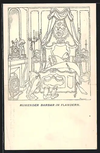 Künstler-AK sign. Karl Arnold: Flandern, Rruhender Barbar, 1. Weltkrieg