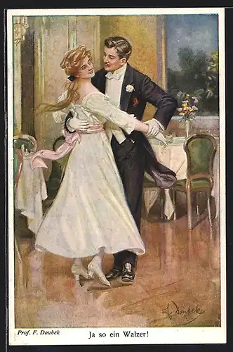 Künstler-AK Franz Doubek: Junges Paar beim Tanzen des Walzers