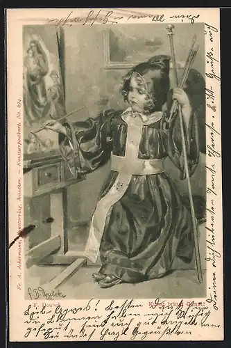 Künstler-AK Franz Doubek: Münchner Kindl malt ein Bild