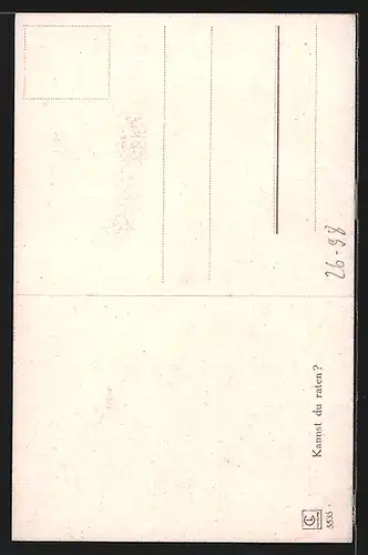 Künstler-AK Matrose in Uniform hält seiner Geliebten die Augen zu, Kriegsschiff