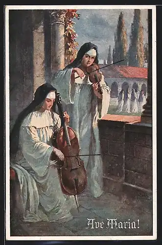 Künstler-AK Adolf (Jodolfi): Ave Maria!, Musizierende Nonnen