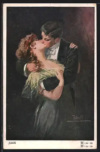 Künstler-AK Adolf (Jodolfi): Liebespaar küsst sich innig