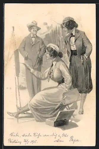 Künstler-AK W. Braun: Malerin an der Staffelei