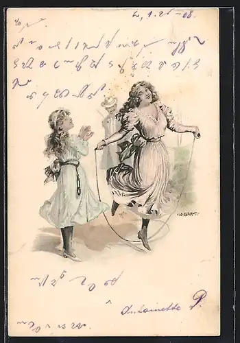 Künstler-AK W. Braun: Junges Mädchen beim Seilspringen