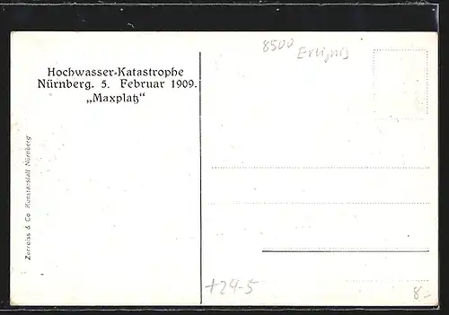 AK Nürnberg, Hochwasser-Katastrophe vom 05. Febr. 1909, auf dem Maxplatz