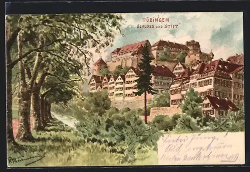 Lithographie Tübingen, Schloss und Stift
