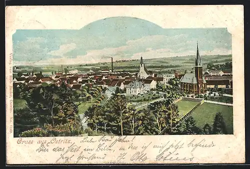 AK Ostritz, Ortsansicht vom Berg aus