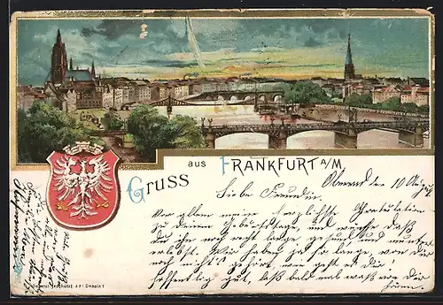 Lithographie Frankfurt, Ortsbild, Wappen