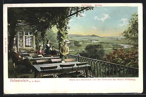 AK Volmarstein, Hotel Wehberg, Blick von der Terrasse in das Ruhrtal