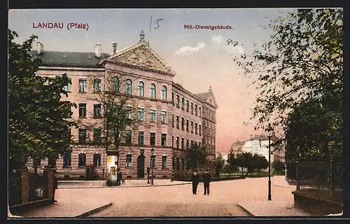AK Landau /Pfalz, Militärisches Dienstgebäude und Litfasssäule