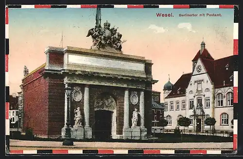 AK Wesel, Gesamtansicht vom Berlinertor mit Postamt