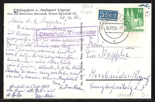 AK Schwabach, Erholungsheim und Hotel Ungertal, Ortsansicht, Hochwald