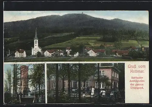 AK Eibau, Teilansicht, Gasthaus Kottmar, Turm