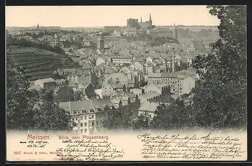 AK Meissen, Blick vom Plossenberg in die Stadt