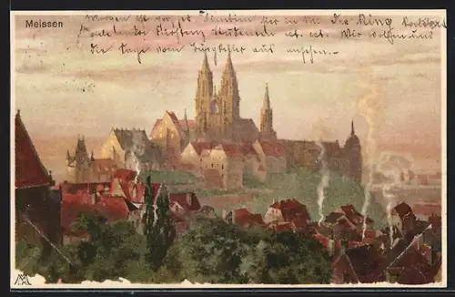 Künstler-AK Heinrich Kley: Meissen, Teilansicht mit Kirche