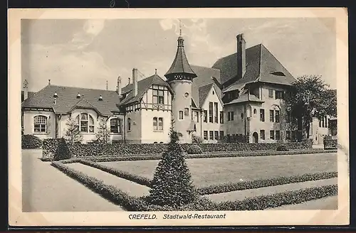 AK Crefeld, Stadtwald-Restaurant mit Gartenanlage