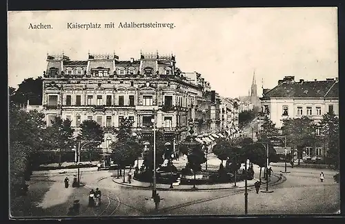 AK Aachen, Strassenpartie am Kaiserplatz mit Adalbertssteinweg