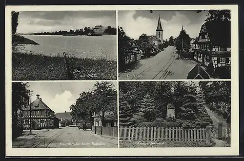 AK Diersheim, Am Rhein, Hauptstrasse beim Rathaus, Kriegerdenkmal, Strassenpartie