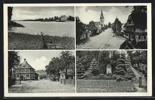 AK Diersheim, Am Rhein, Hauptstrasse beim Rathaus, Kriegerdenkmal, Strassenpartie