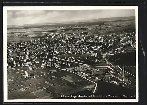 AK Schwenningen-Neckar /Schwarzwald, Ort mit Dauchingen und Weigheim, vom Flugzeug aus