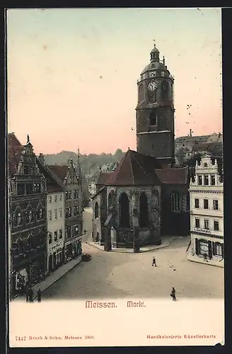 AK Meissen, Markt mit Kirche