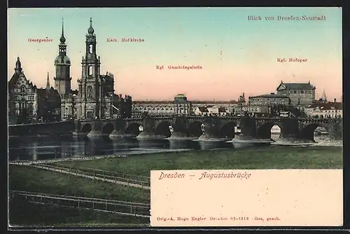 AK Dresden, Augustusbrücke mit Gemäldegalerie