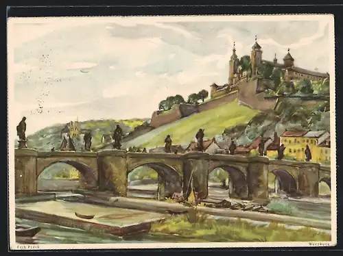 Künstler-AK Würzburg, Brücke und Festung