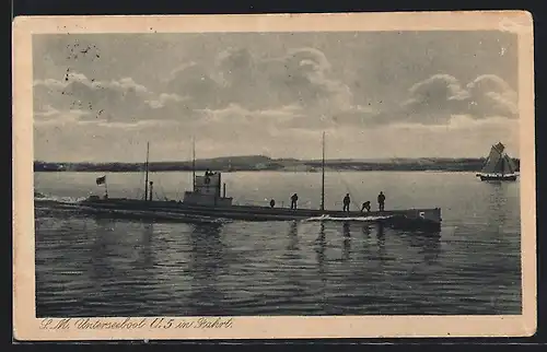 AK S. M. U-Boot U 5 in Fahrt, Teil der Besatzung an Deck