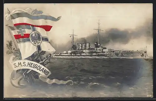 AK Gesamtansicht vom Kriegsschiff S.M.S. Helgoland bei leichtem Wellengang