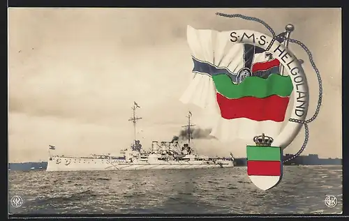 AK Kriegsschiff SMS Helgoland mit Reichskriegsflagge