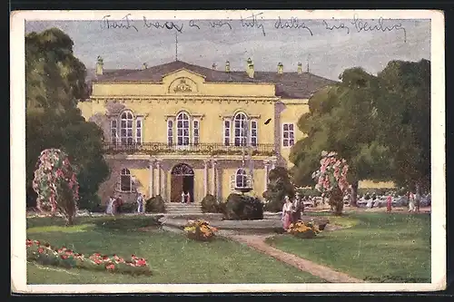 Künstler-AK Hans Götzinger, Deutscher Schulverein Nr. 1661: Bad Hall, Kurhaus mit Garten