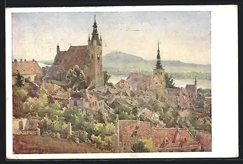 Künstler-AK Hans Götzinger, Deutscher Schulverein NR 1522: Krems a. d. Donau, Ortsansicht