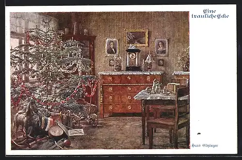 Künstler-AK Hans Götzinger: Christbaum in der Stube