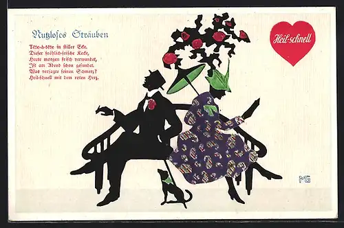 Künstler-AK Marte Graf: Nutzloses Sträuben, Ein Paar auf einer Bank