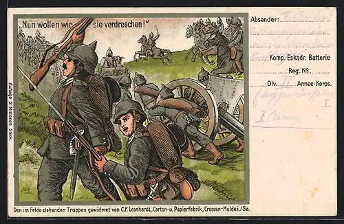 AK Deutsche Soldaten mit Geschützen auf dem Vormarsch