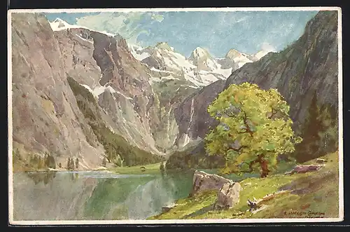 Künstler-AK Edward Harrison Compton: Obersee mit Gebirgspanorama im Sommer