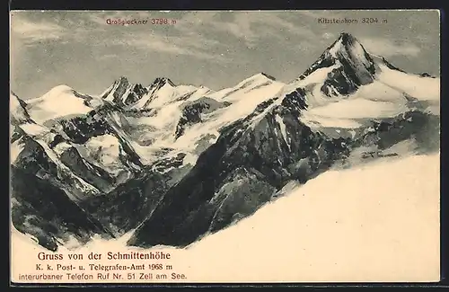 Künstler-AK Edward Theodore Compton: Gruss von der Schmittenhöhe, Grossglockner, Kitzsteinhorn