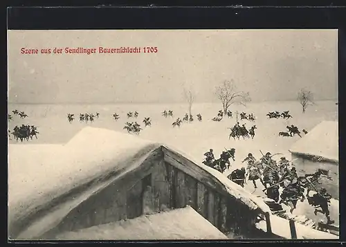 AK Sendlingen, Sendlinger Bauernschlacht 1705, Ortspartie mit Soldaten im Winter
