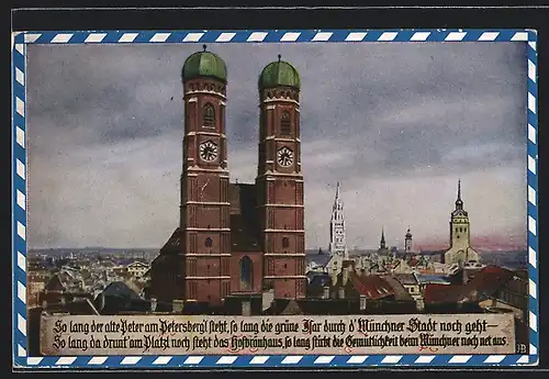 Künstler-AK München, Panorama mit Türme der Frauenkirche