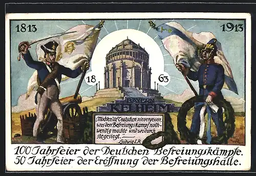 AK Deutsche Soldaten vor der Befreiungshalle in Kelheim, 100 Jahr Feier 1813-1913