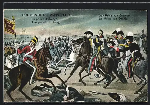 Künstler-AK Waterloo, Der Prinz von Oranien, Schlachtenszene
