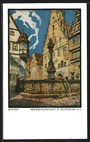 Künstler-AK Fritz Beckert: Rothenburg o. T., Am Herterichsbrunnen