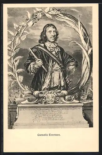 AK Cornelis Evertsen, Portrait im Ehrenkranz